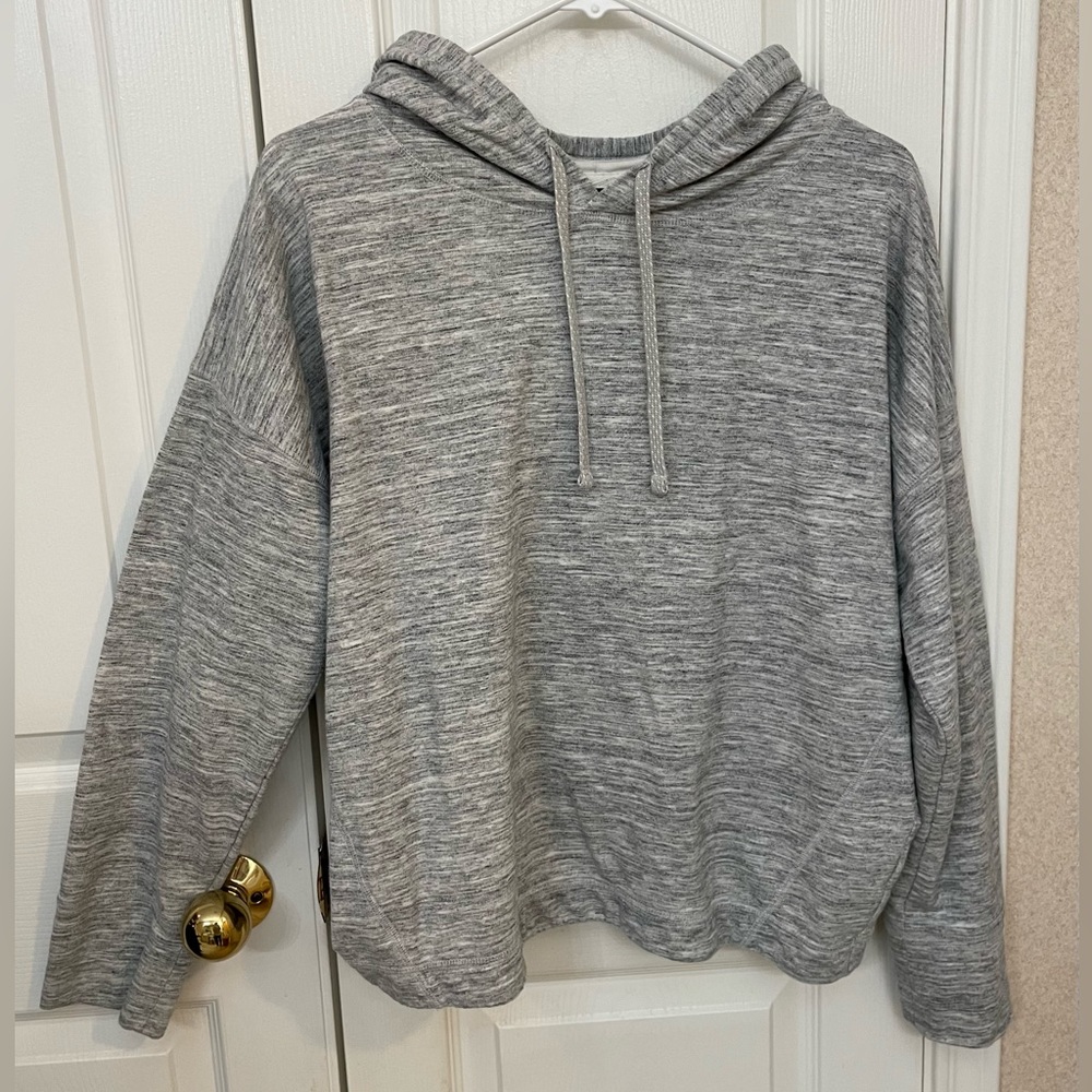 CYNTHIA ROWLEY Oversized Gray Hoodie w/ Layered Open Back; EUC Sz L Soft/Comfy